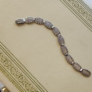WWII Sterling Silver Forget Me Not Bracelet Floral Engraved Names